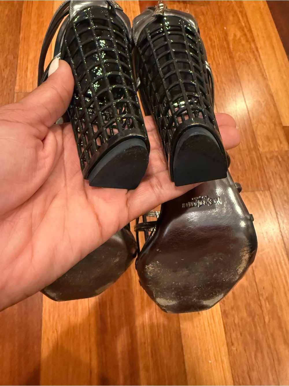 Yves Saint Laurent Black Cage Block Heel Sandals - Picture 2 of 13